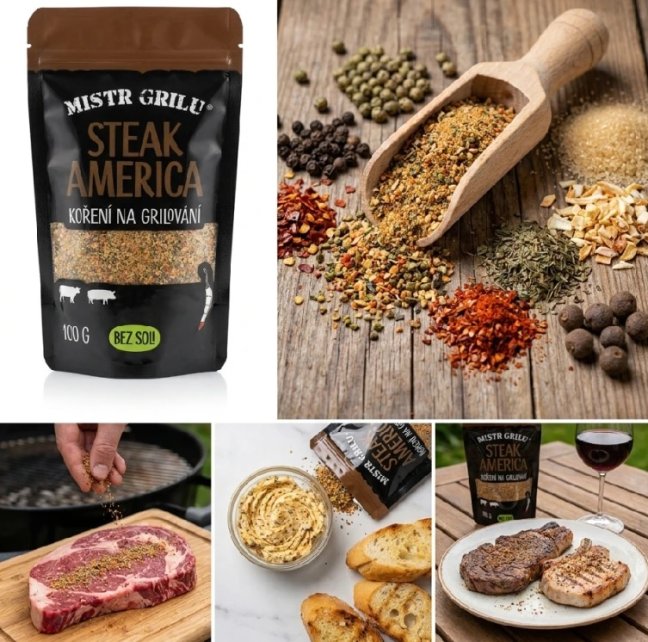 Mistr Grilu - Grilovací koření BEZ SOLI Steak America